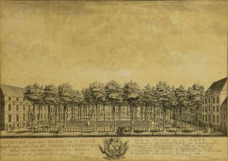 Lot van 4 gravures: 's lands geschuthuis, het Plein, het Binnenhof en het Buitenhof te Den Haag, - Image 2 of 10