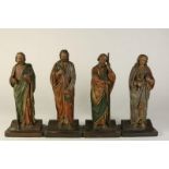 Lot van 4 polychroom houten beelden, 19e eeuw, Simon Zeltos met boek en zaag, Joachim met staf,