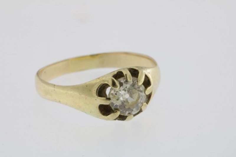 Lot gouden ringen waarbij 1 met diamant, achtkant en rookglas, geh. BWG gew.14gr.A lot golden rings, - Image 4 of 4