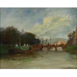 WANING, KEES VAN (1861-1929), ges. r.o., gezicht op brug over vaart, paneel 10 x 13 cm.