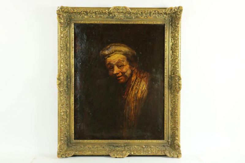 Onbekend, naar Rembrandt, Zelfportret als Zeuxis, doek 82 x 64 cm .Unkown, after Rembrandt - Image 2 of 4