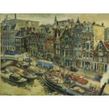 DEKKER, NICOLAS CHARLES (1898-1969), ges. en gedat. 1946 l.o., schepen aan de Amstel ter hoogte