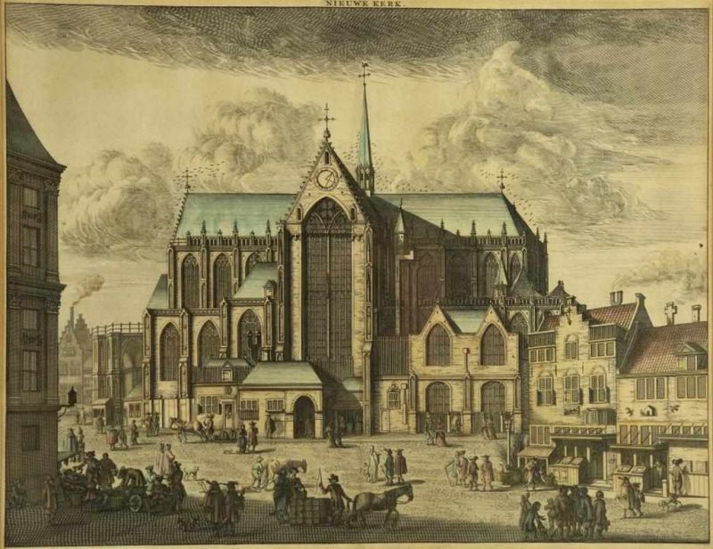 Gravure: Nieuwe Kerk te Amsterdam uitgegeven door Casparus Commelin in de 1726 editie van "