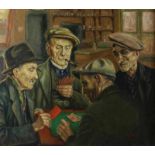 COUMANS, MARIE, ges. en gedat. 1946 r.o., kaartspelende mannen in bruin café, doek 76 x 85 cm.