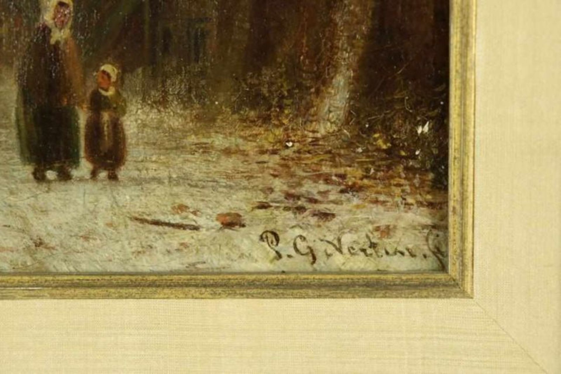VERTIN, PETRUS GERARDUS (1813-1893), ges. r.o., figuren in besneeuwd straatje, doek 35 x 28 cm. - - Bild 3 aus 5