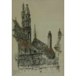 LUNS, HUIB (1881-1942), ges. l.o., stadsgezicht Brugge (1935), tekening 48 x 34 cm. Luns, Huib,