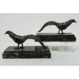 Lot van 2 sculpturen van fazant op marmeren voetstuk, h. 11 cm. Lot of 2 sculptures of pheasants