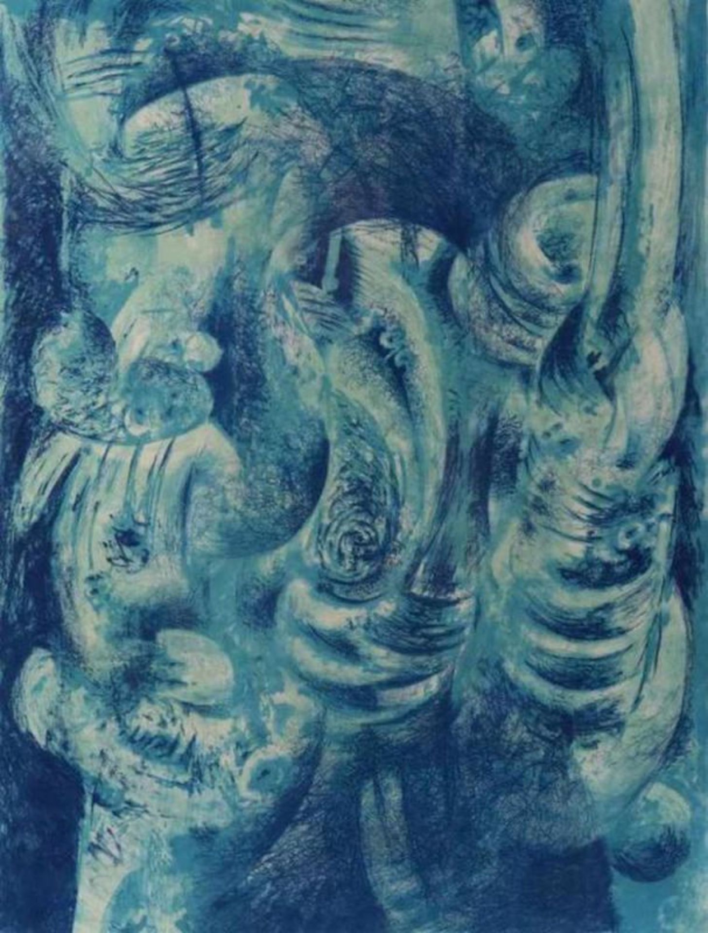 ENGELMAN, MARTIN (1924-1992), ges. r.o., abstract in blauw, litho 76 x 57 cm. Engelman, Martin,