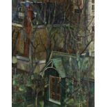 BUNING, JOHAN (1893-1963), ges. r.o., stadse binnentuin, doek 90 x 70 cm. Buning, Johan, signed,