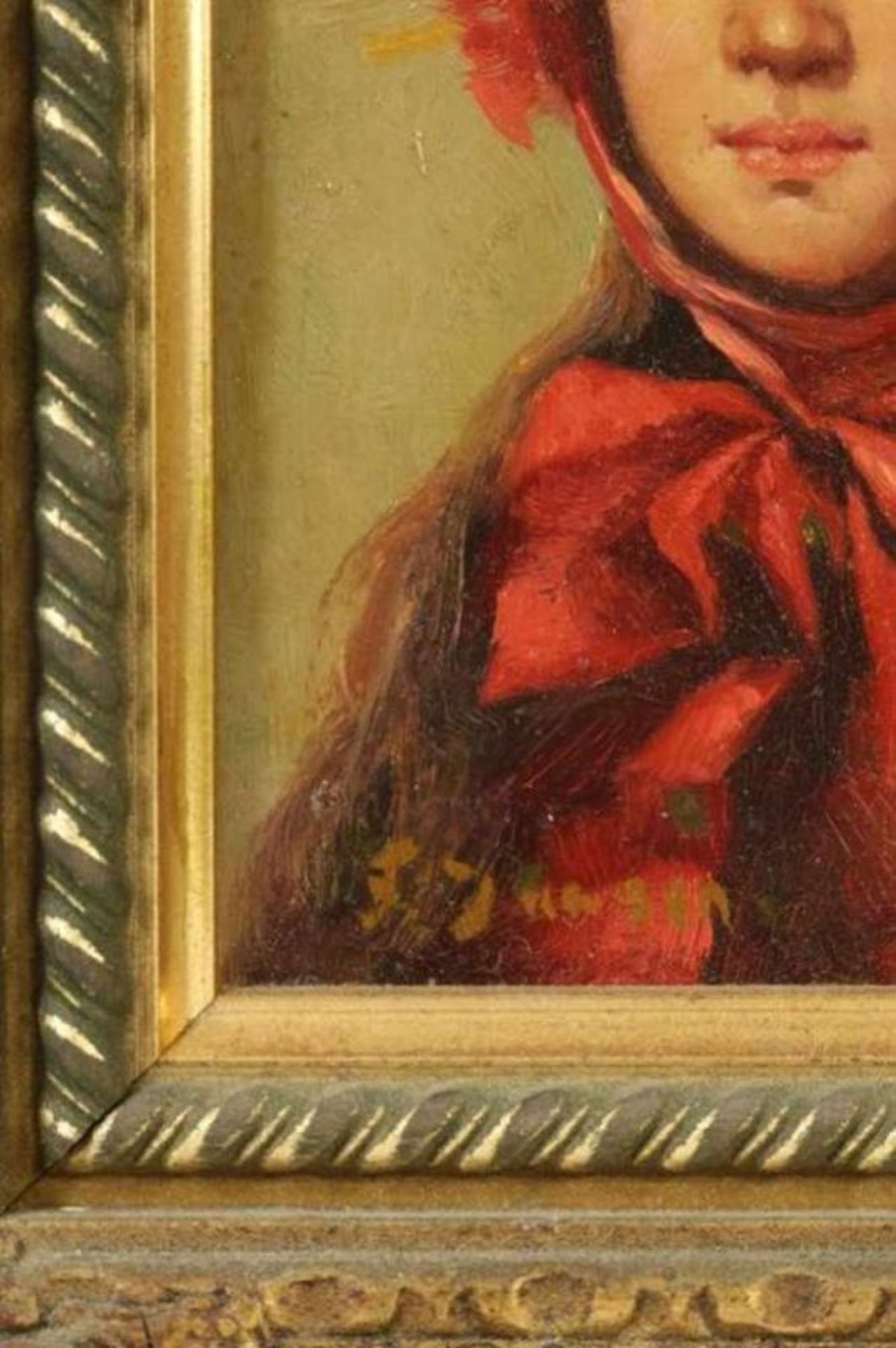Onbekend, onduid. ges. l.o., portret van meisje, schildering op koper 10 x 8 cm. - Bild 3 aus 4