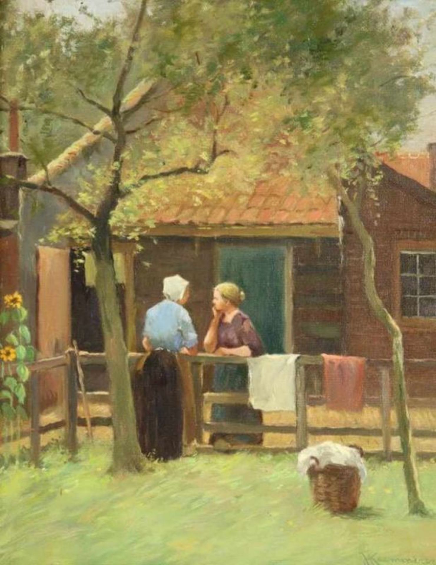 KAEMMERER, JOHAN HENDRIK (1894-1970), ges. r.o., 'het buurtpraatje', doek 30 x 24 cm. KAEMMERER