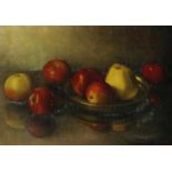 BERRINGTON, J.E., ges. r.o., stilleven met appels op koperen schaal, doek 35 x 51 cm. BERRINGTON,