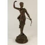 Bronzen sculptuur met boog "Diana van de jacht" rustend op hert, ges. Henri Lavasseur (1853-1934),