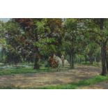 HAAREN, DIRK JOHANNES VAN (1878-1953), ges. l.o., paardrijden in het Vondelpark, doek 33 x 48 cm.