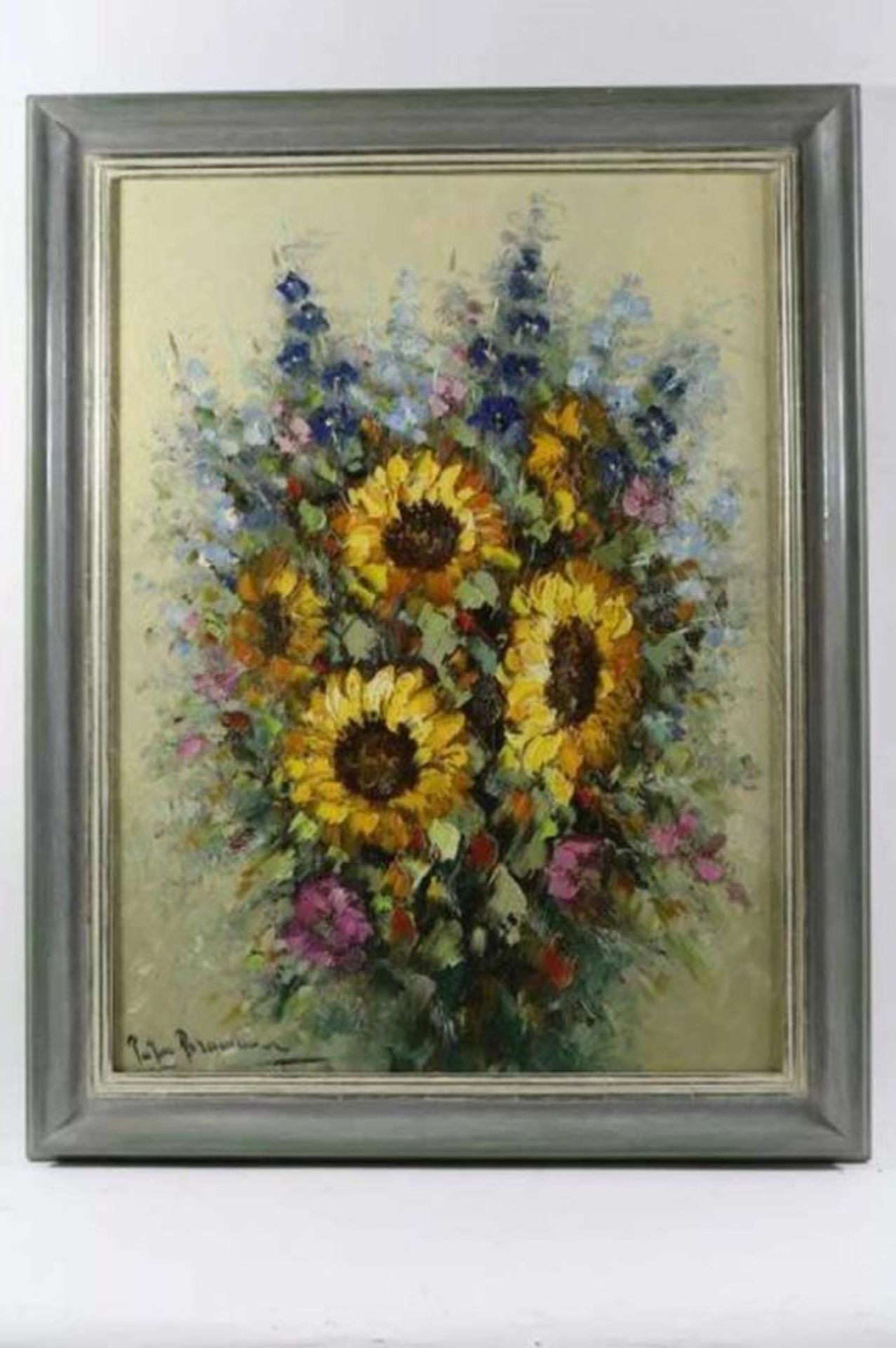 BROUWER, PETER, ges. l.o., stilleven met zonnebloemen, doek 80 x 60 cm. - Bild 2 aus 4