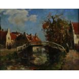 VUUREN, JAN VAN (1871-1941), ges. r.o., dorpsgezicht met brug over grachtje, doek 40 x 50 cm. VUUREN