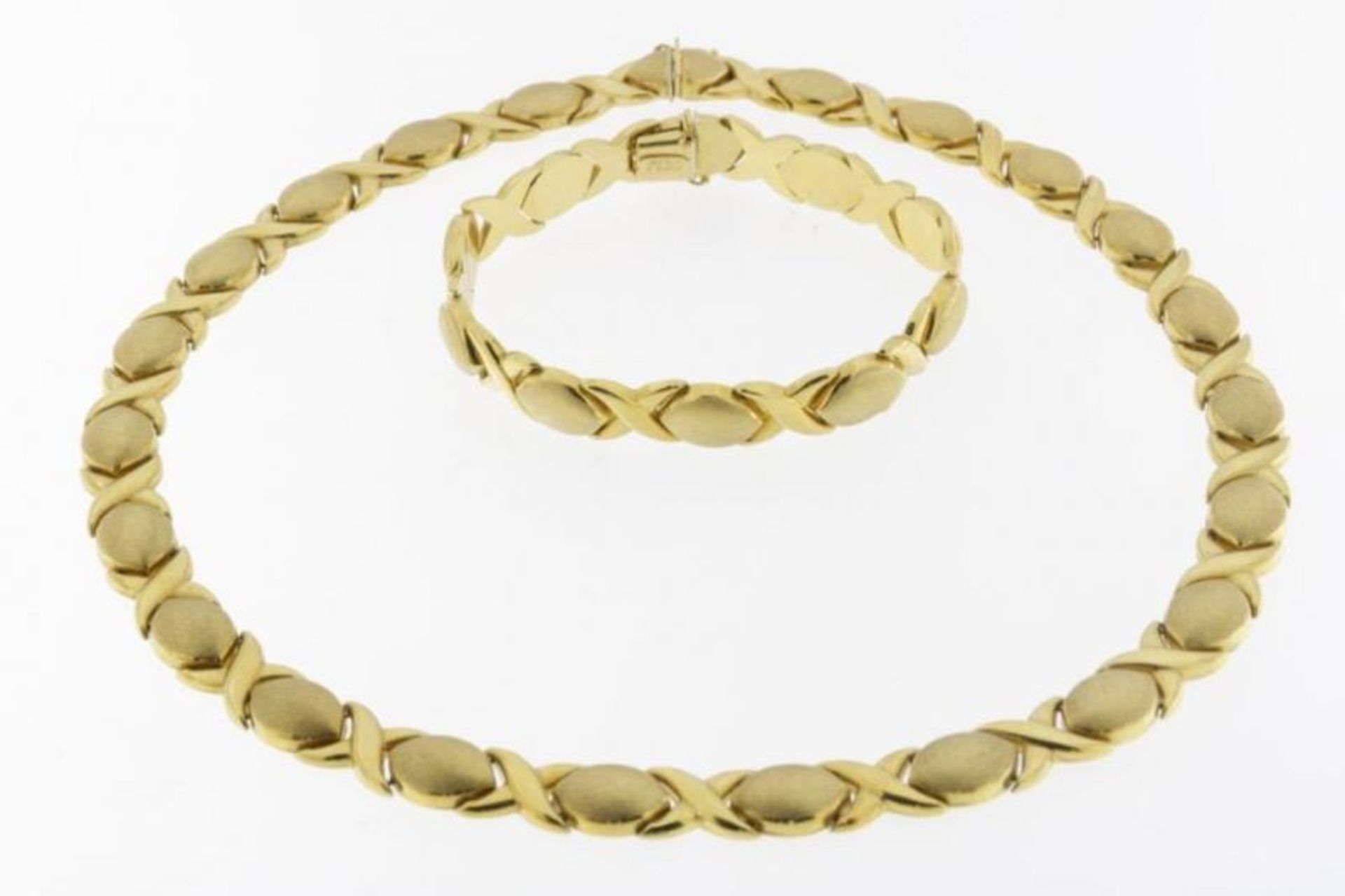 Set geelgouden retro collier en armband, Italie geh. 750/000, gew. 60gr.