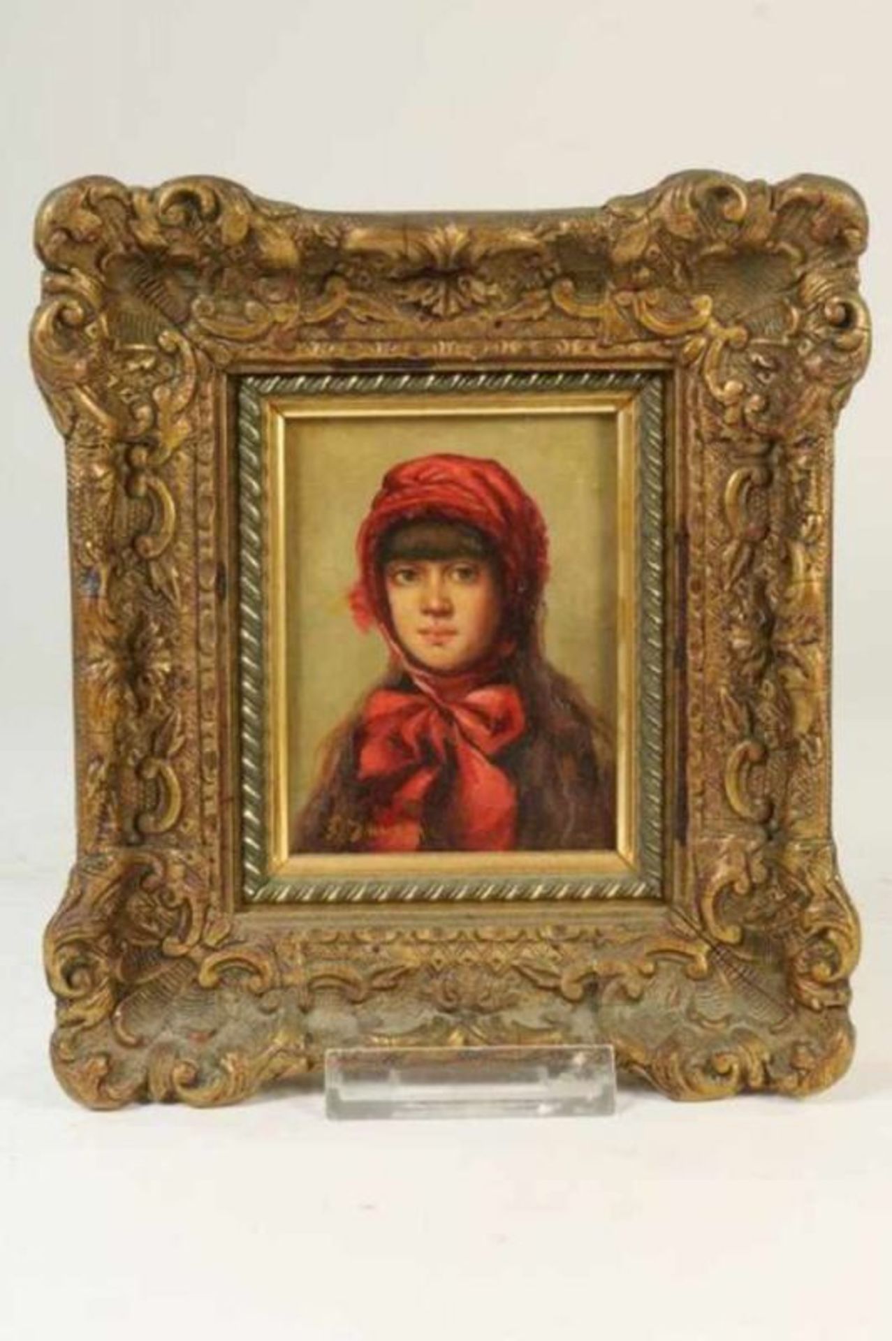 Onbekend, onduid. ges. l.o., portret van meisje, schildering op koper 10 x 8 cm. - Bild 2 aus 4