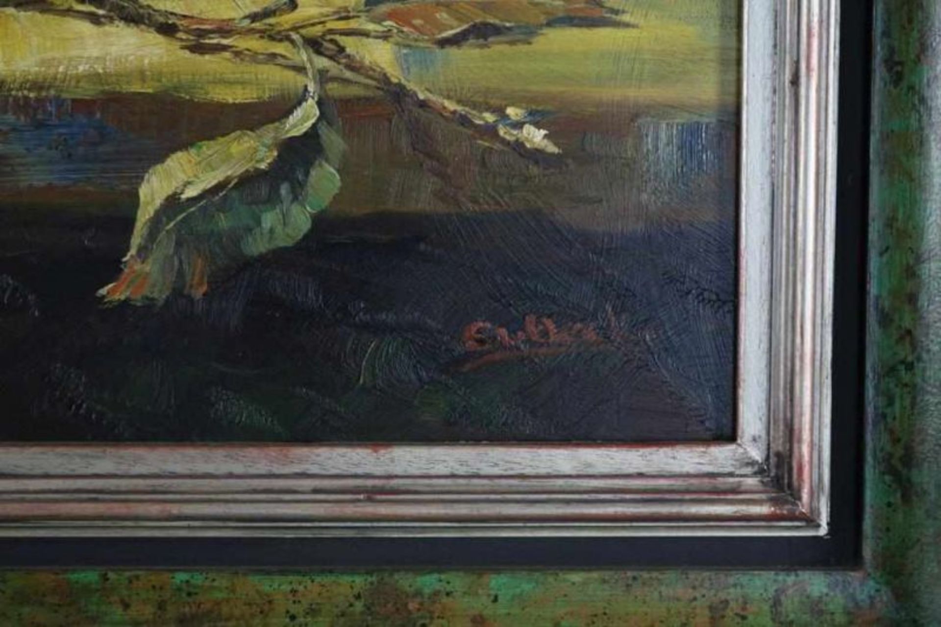 HECK, ED VAN, ges. r.o. appels in mand en schaal op Kelim tapijt, paneel 76 x 91 cm. Heck, Ed van, - Bild 3 aus 4