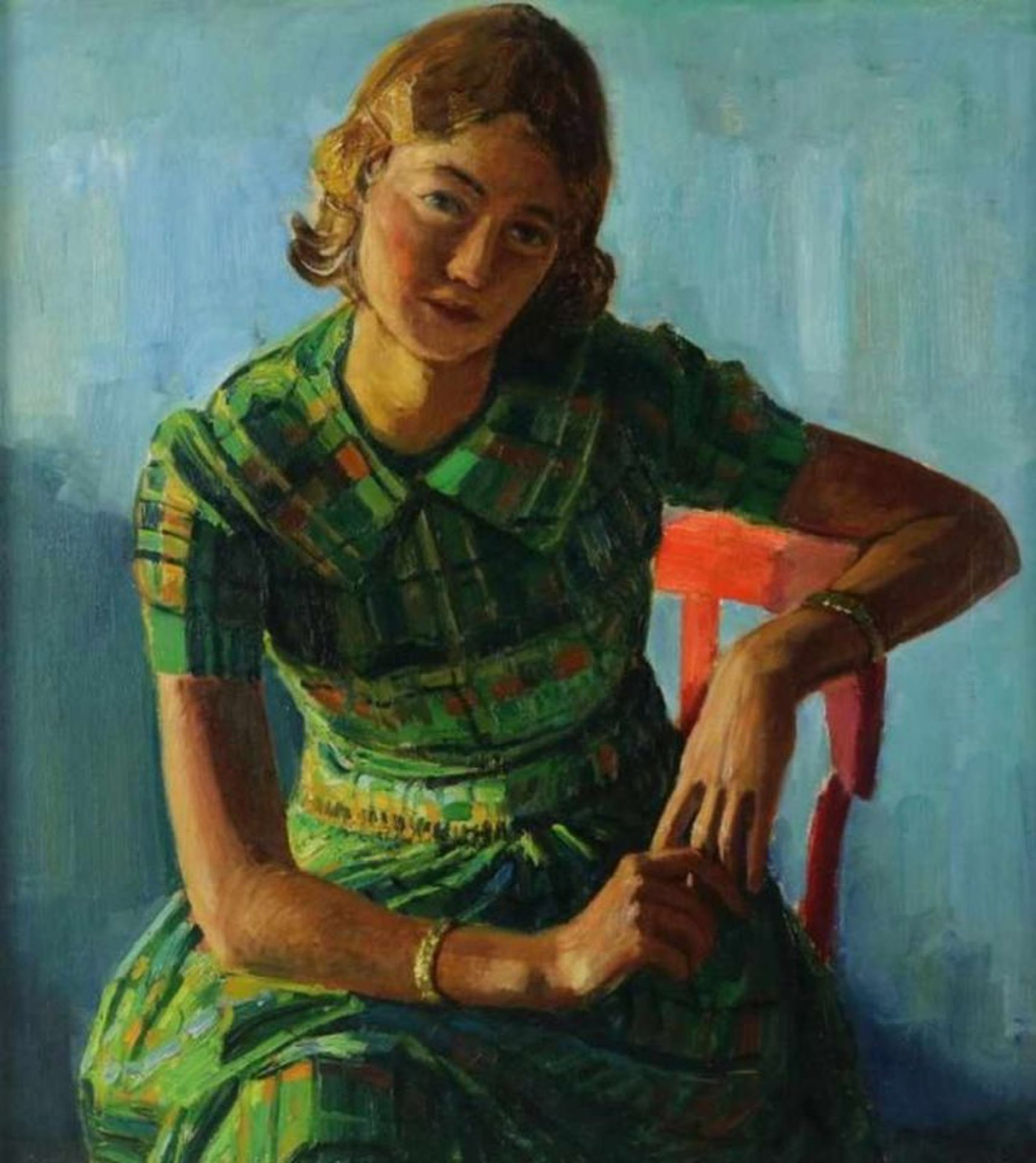 RICHTERS, MARIUS (1878-1955), ges. r.o. en gedat. 1932 r.o., 'Ietske met geruite jurk', doek 84 x 77