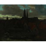 Onbekend, onges. Stadsgezicht van Delft, doek 80 x 100 cm. Unknown, unsigned, Cityscape of Delft,