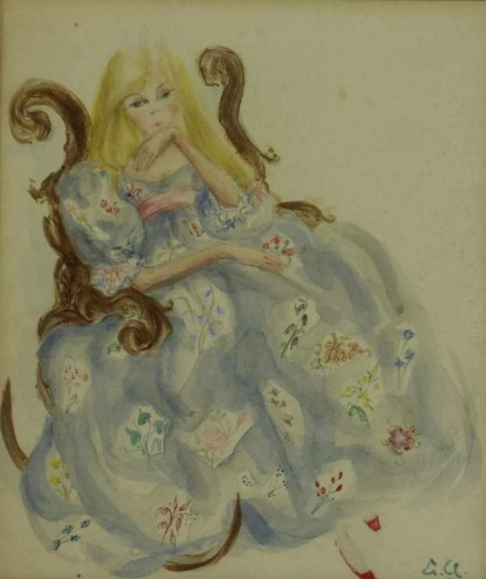 ANSINGH, LIZZY (1875-1959), ges. r.o., meisje met bloemenjurk, aquarel 26 x 22 cm. Ansingh, Lizzy,