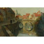 KNIP, WILLEM ALEXANDER (1883-1967), ges. r.o., figuren bij stenenbrug, doek 51 x 60 cm.