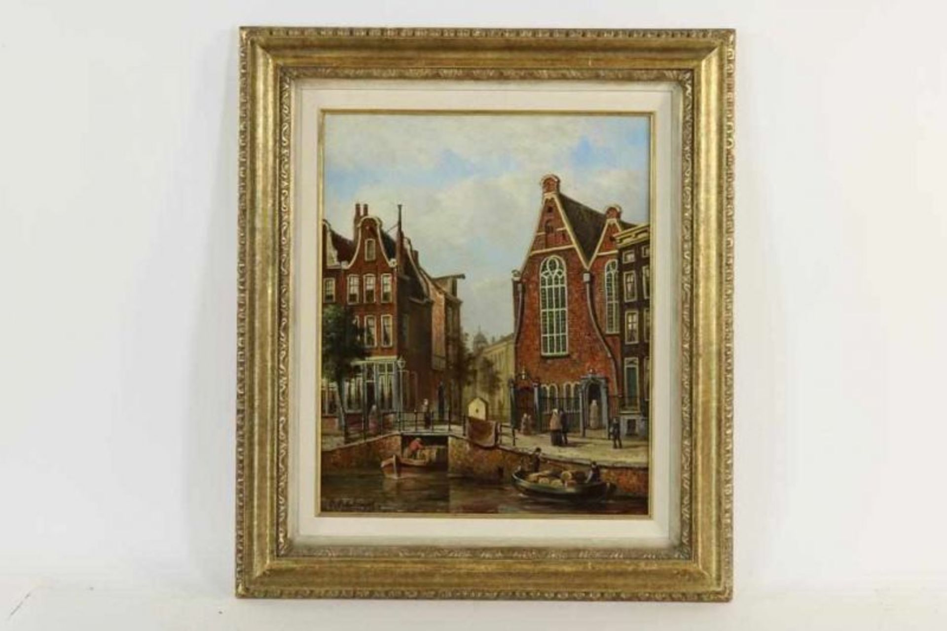 JONGH, OENE ROMKES DE (1812-1896), ges. `r.o., figuren en huizen aan Amsterdamse gracht, doek 54 x - Bild 2 aus 4
