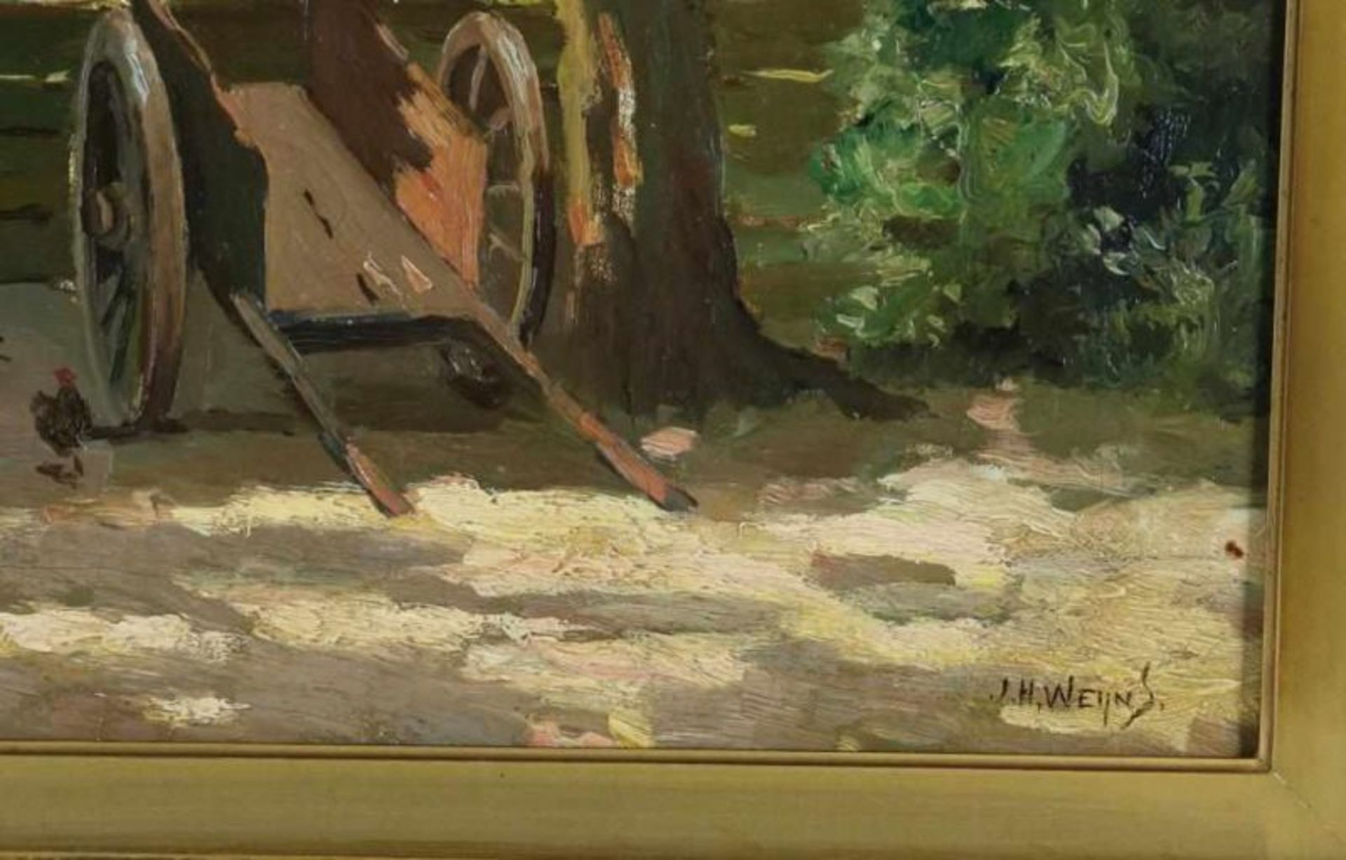 WEIJNS, JAN HARM (1864-1945), ges. r.o., boerin met kippen bij boerderij, doek 37 x 55 cm. WEIJNS - Bild 3 aus 4