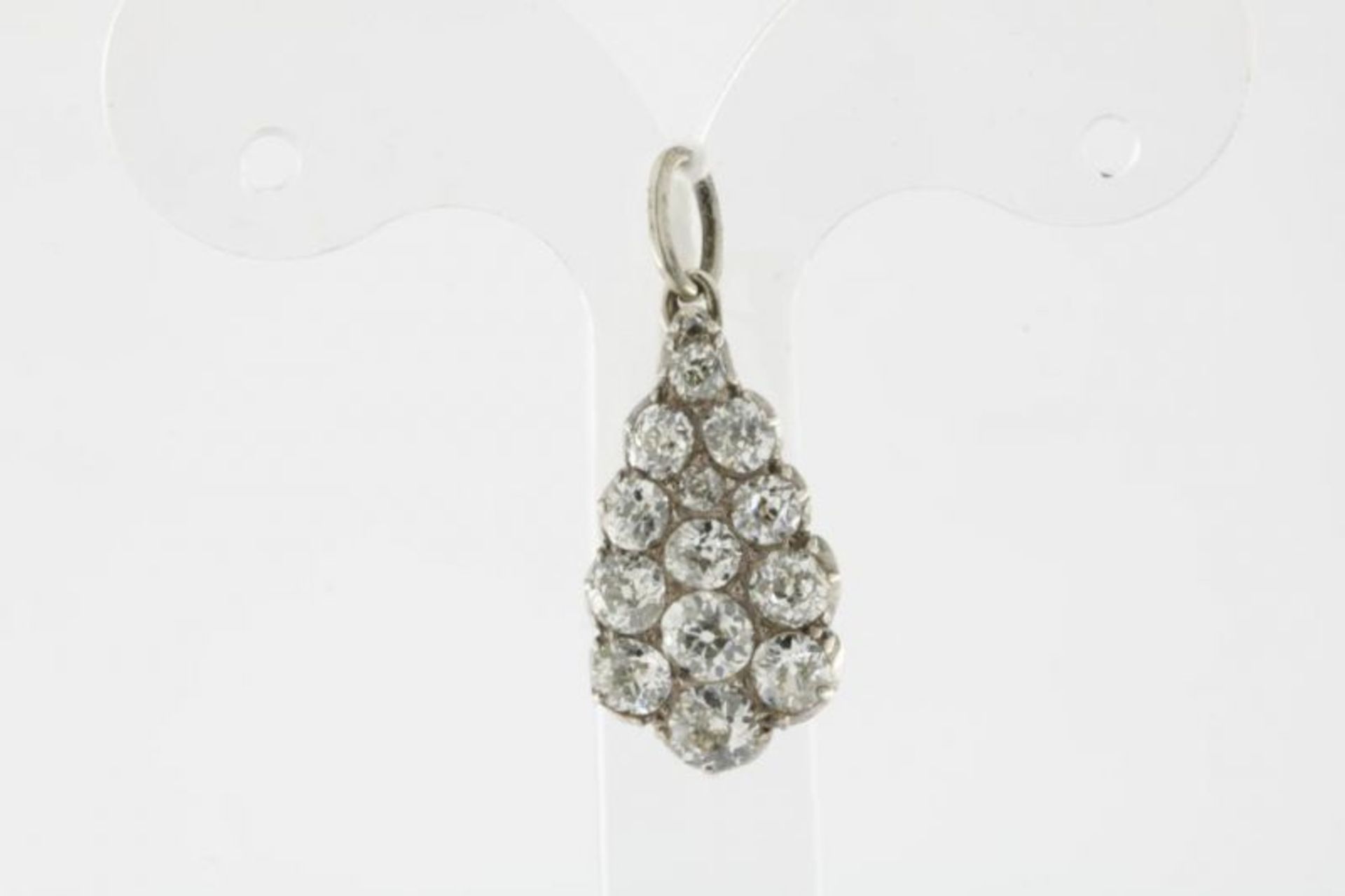 Gouden op zilver hanger bezet met diamant oud slijpsel ca. 1.3ct. (gezet gemeten) waarbij oorstekers - Bild 2 aus 3
