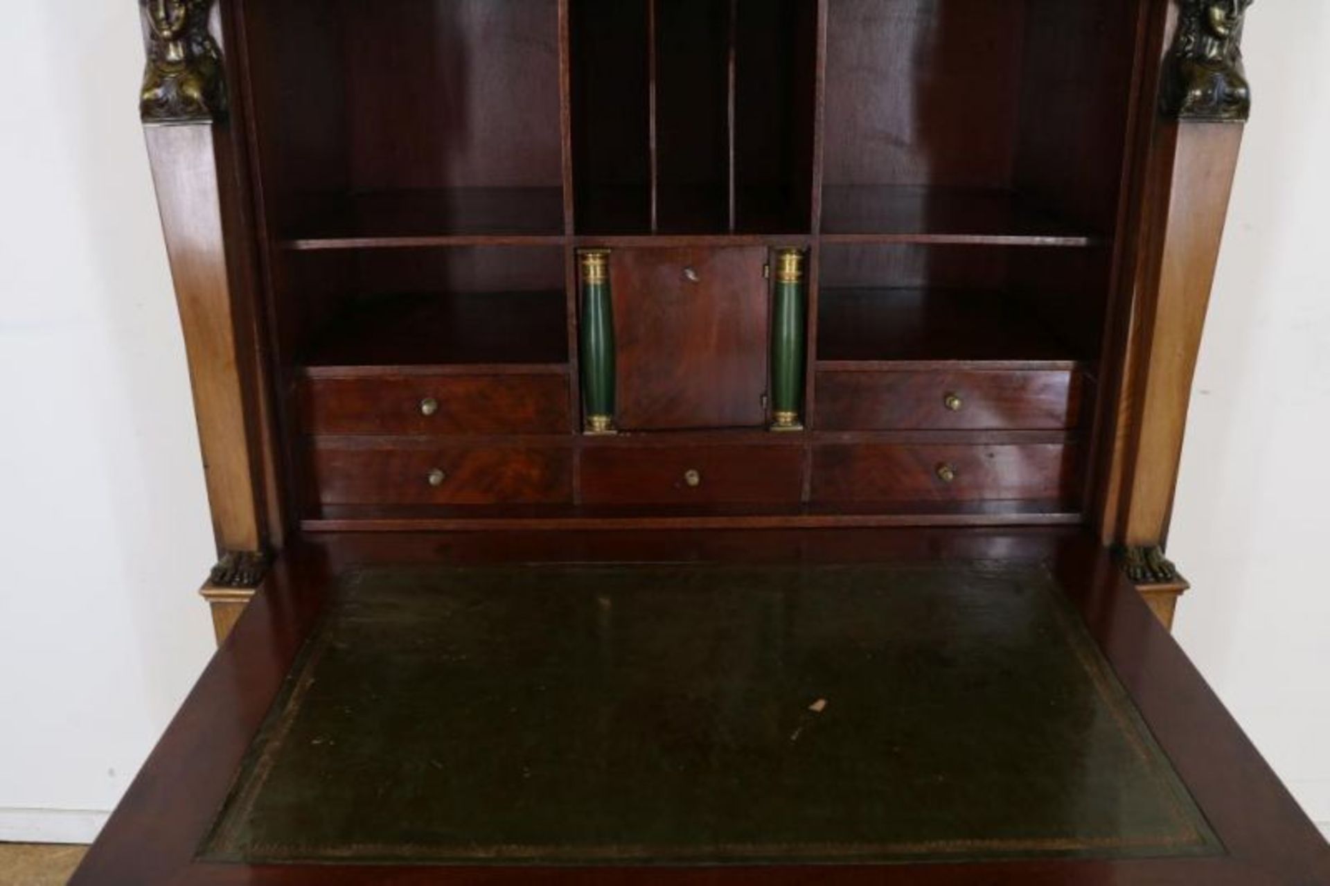 Mahonie Empire secretaire met 4 laden en schrijfklep waarachter interieur met paneeldeurtje en 5 - Bild 4 aus 4