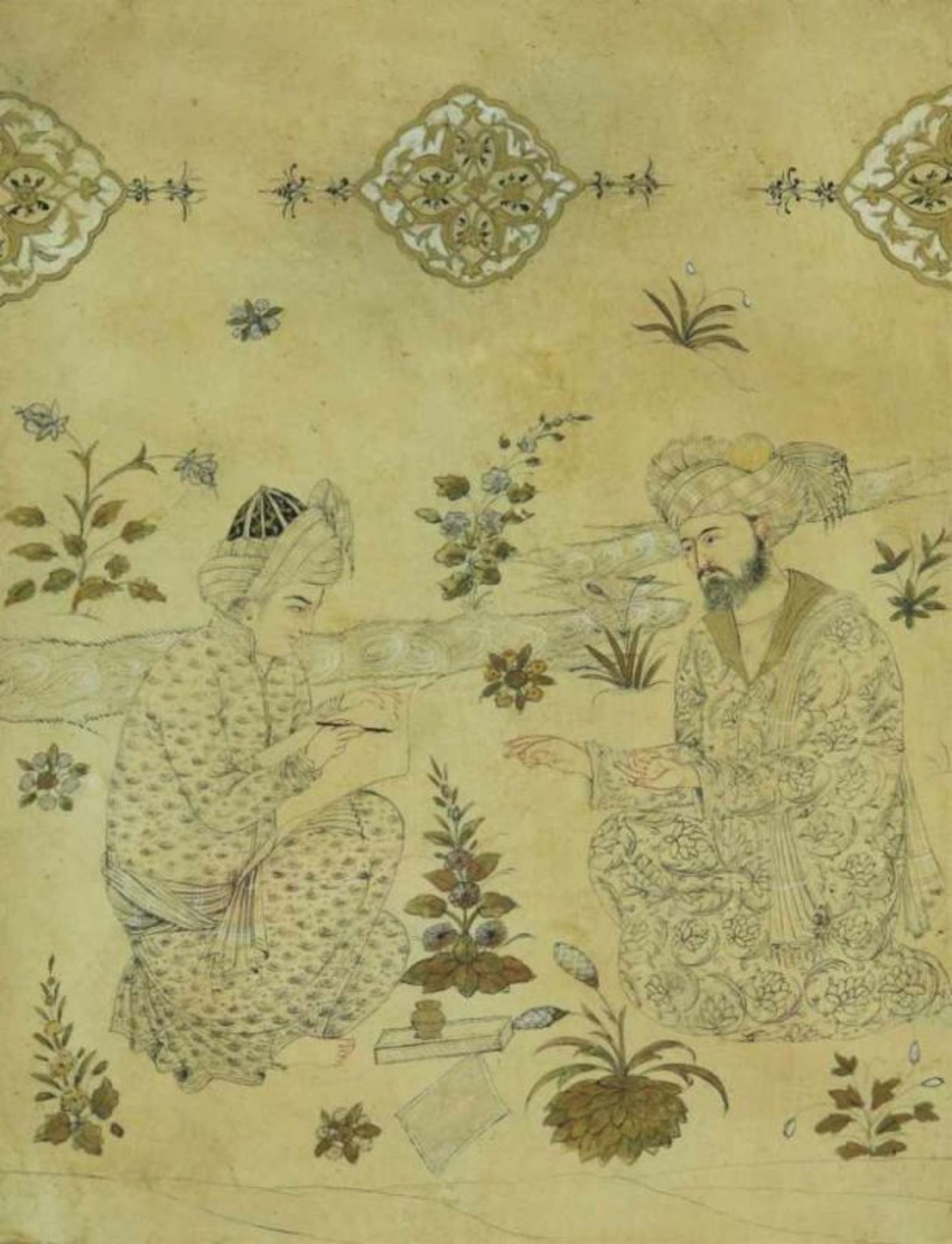 Meester en leerling, penseeltekening op papier, Perzië, 21 x 17 cm. Master and scholar, drawing in