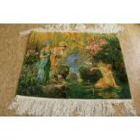 Wol met zijde handgeknoopte Tabriz wandkleed met decor van vrouwen in bos, met signatuur, 80 x 103