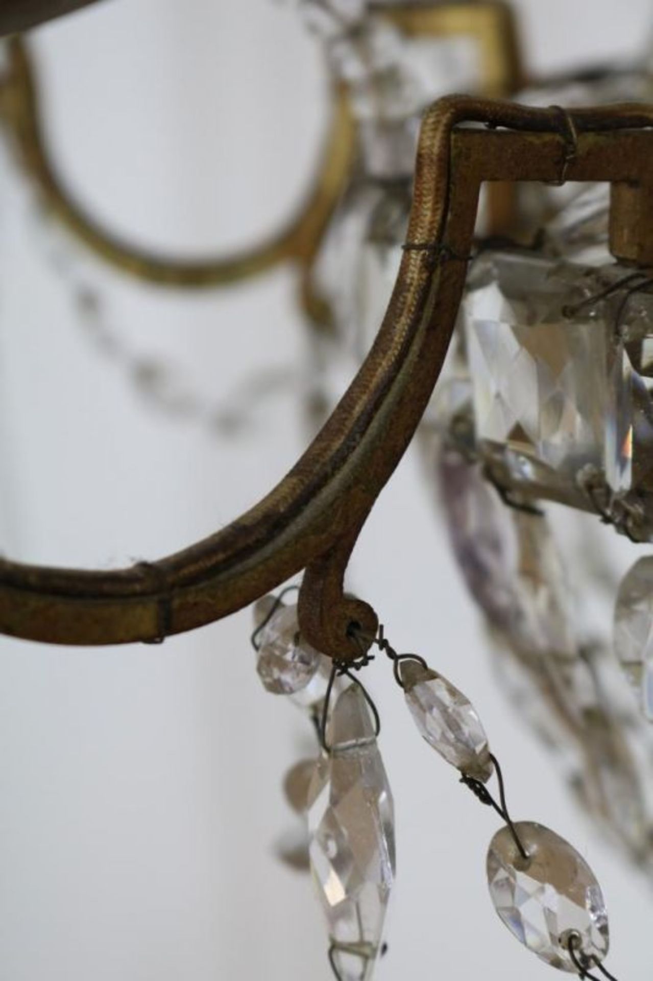 Geel metalen 12-lichts hangkroon met pegels, 19e eeuw Metal 12-lights chandelier with kristal - Bild 3 aus 3