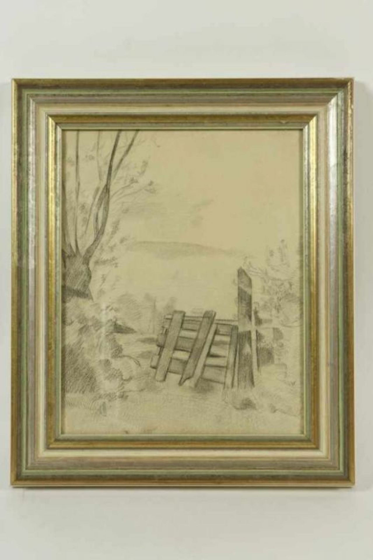 Onbekend, onges. houten hek, potloodtekening 25 x 20 cm. - Bild 2 aus 3