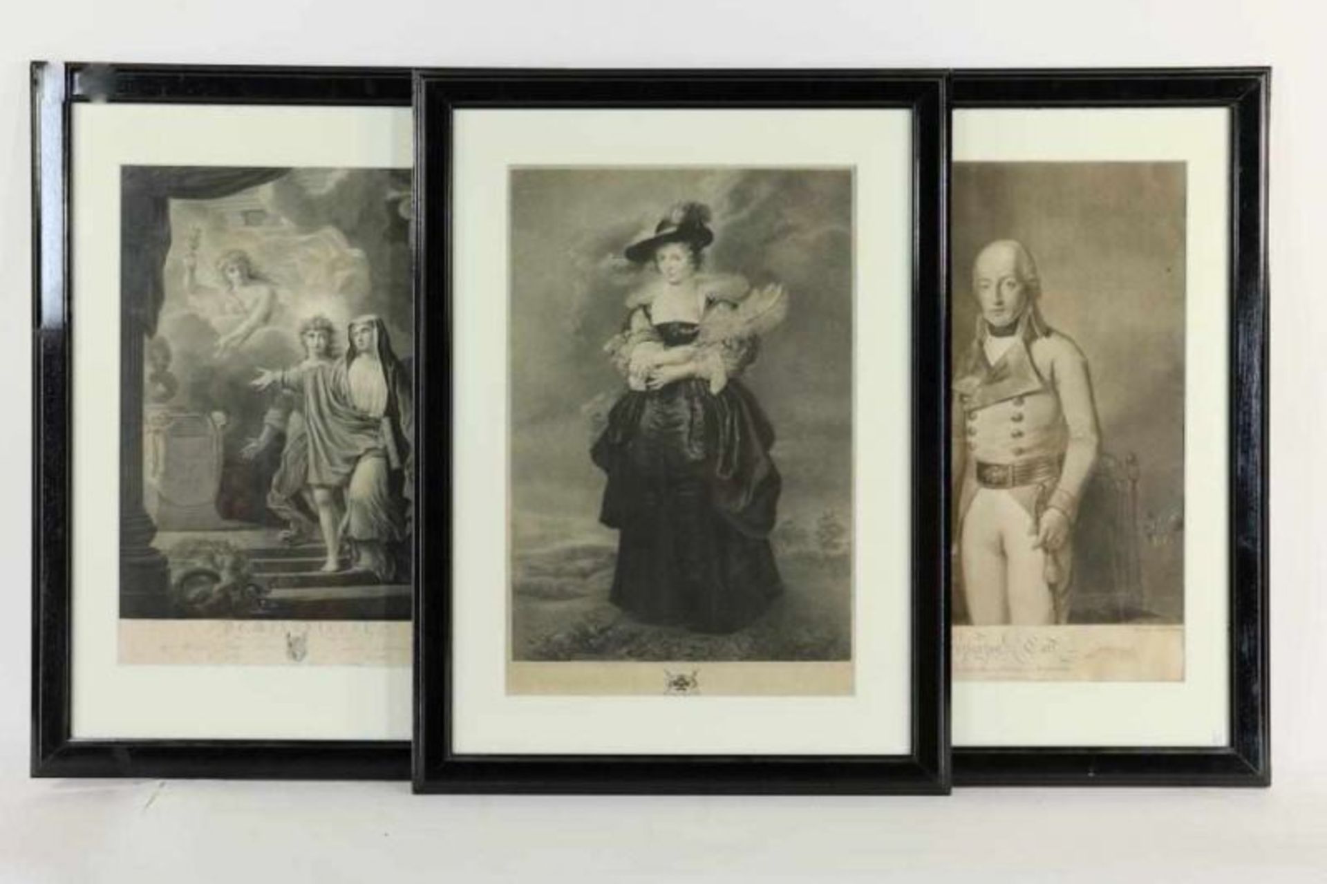 Lot van 3 div. gravures w.o. Duitse Edelman, allen laat 18e eeuw 57 x 40 cm.