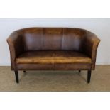 2-Zits bank bekleed met bruin leer Two seat sofa with brown leather