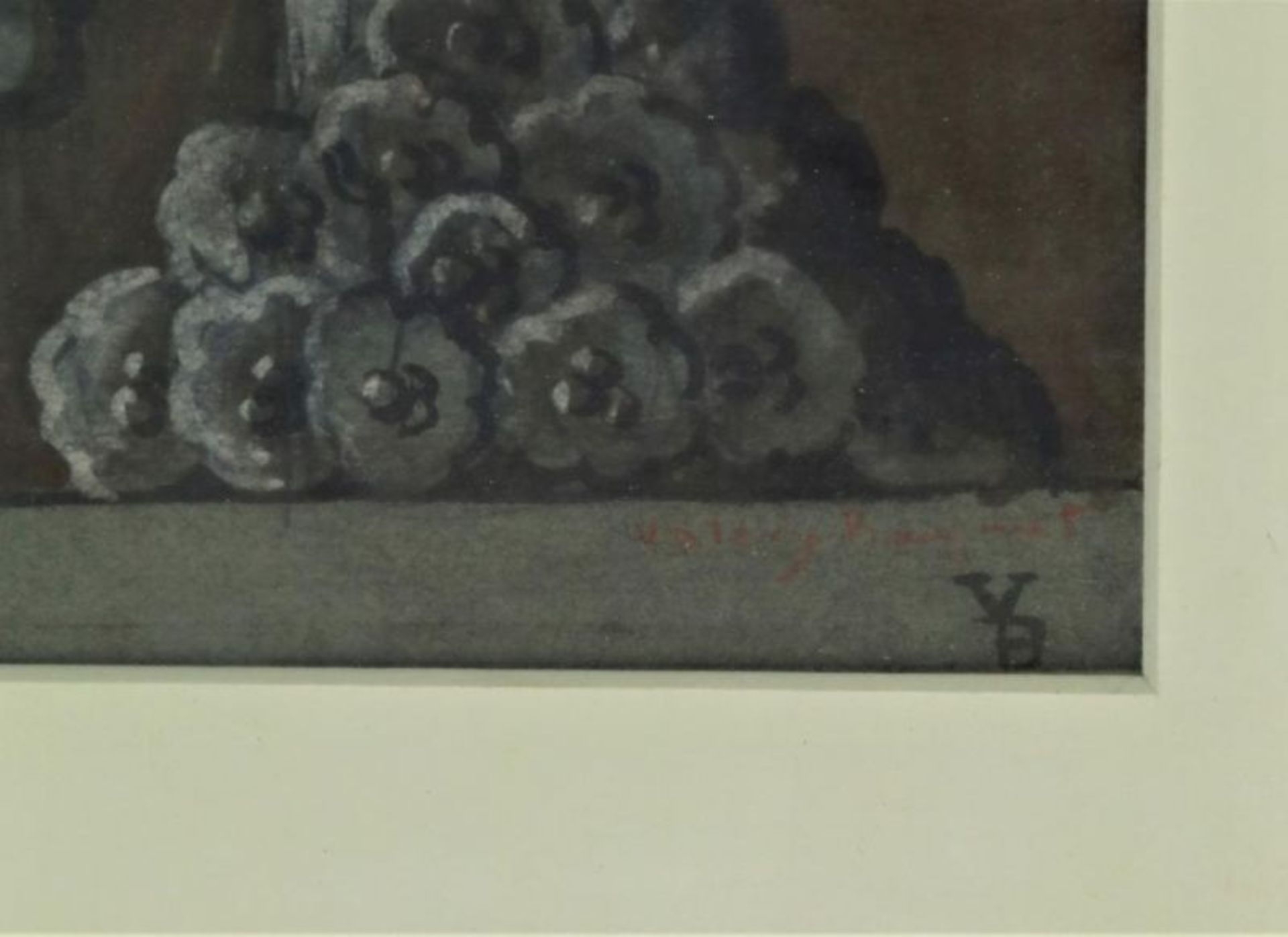 Onbekend, gemon. VB r.o.,, ornament van fruit op schaal, gouache 24 x 35 cm. - Bild 3 aus 4