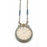 Vacheron & Constatin, 18krt. gouden horlogehanger aan 14krt. witgouden collier, ca. 1920.Horloge aan