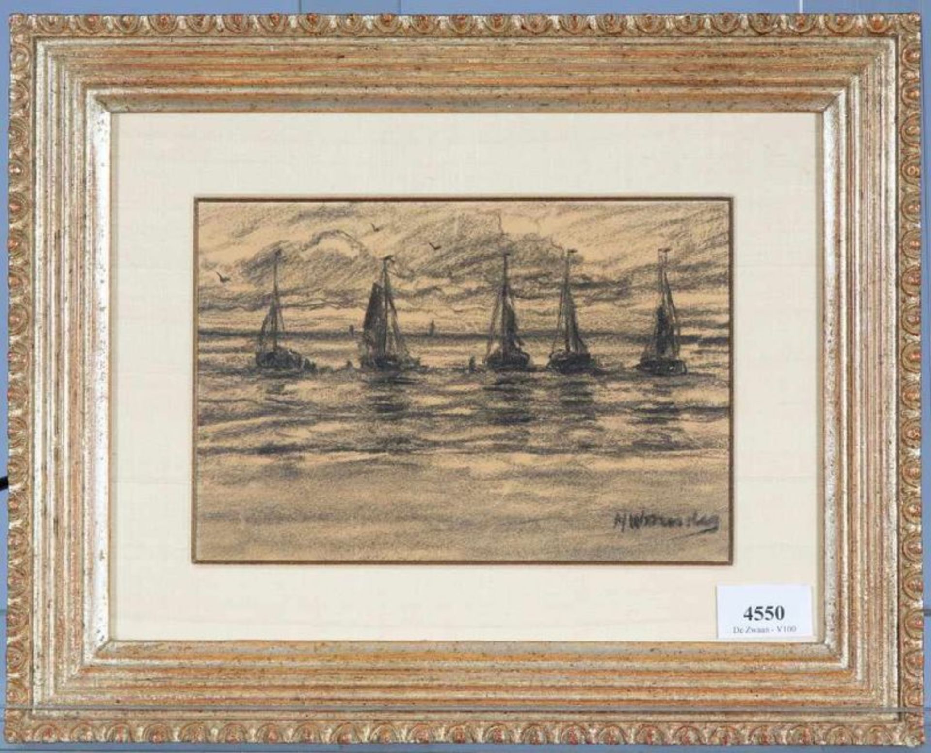 Hendrik Willem Mesdag (1831-1915)Schepen in de branding; houtskooltekening; 15 x 22 cm.; gesign. r. - Bild 2 aus 3