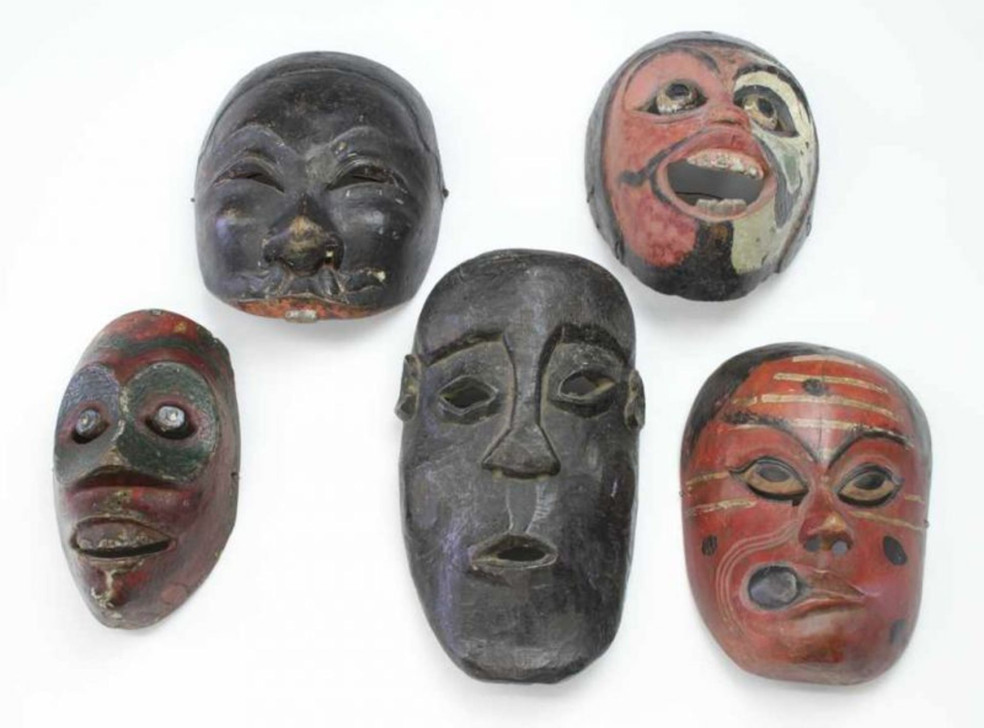 Java, collection of wooden painted Topeng masks, various charactersh. 13 - 18,5 cm.; [8]300,00
