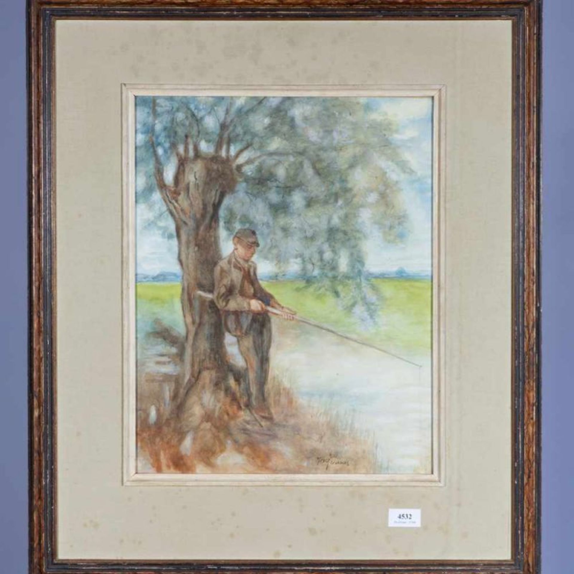 Jozef Israels (1824-1911)Visser bij een wilg aan een sloot; aquarel; 45 x 35 cm.; gesign. l.o.; - Bild 2 aus 3