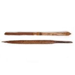 Australia, Tiwi, grooved wooden club and sword shaped weaponboth with natural pigments.; l. 64,5 and