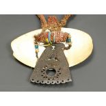 PNG, three various adornments, the smaller one a breast ornament with tortoise pendant, feathers,