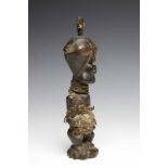 DRC., Songhe, small power figure,with horn, copper threads, animal skin and black offering