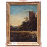 Toegeschreven aan Jan de Momper (actief 1632-1684)Landschap met figuren bij een ruïne; doek; 32 x 23