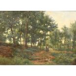 G.J. Crehay (19e eeuw)Wandelend paar in een bos; doek; 32 x 44 cm.; gesign. l.o.; 1200