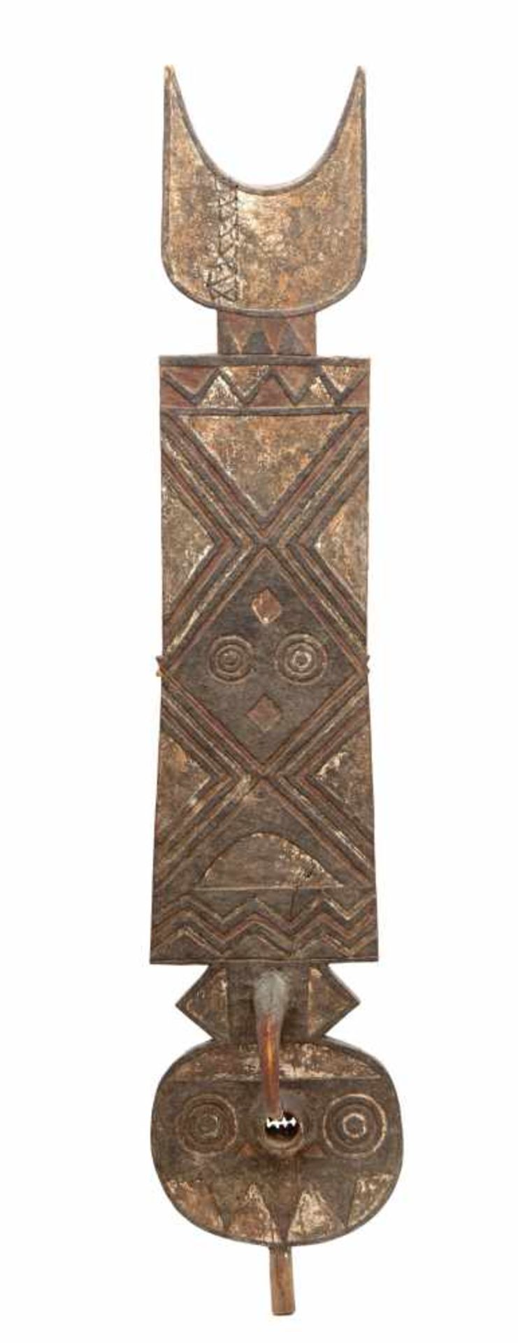 Burkina Faso, Mossi, plank mask,with high rectangular super structure with carved geometrical