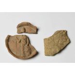 Two Roman terracotta fragments, ca. 1st-3rd century,with relief of a man and the dipiction of Pallas