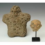 Middle East, terracotta head of an Idol, ca. 2e Mill BC and a vulcano stone antropomorphic idol